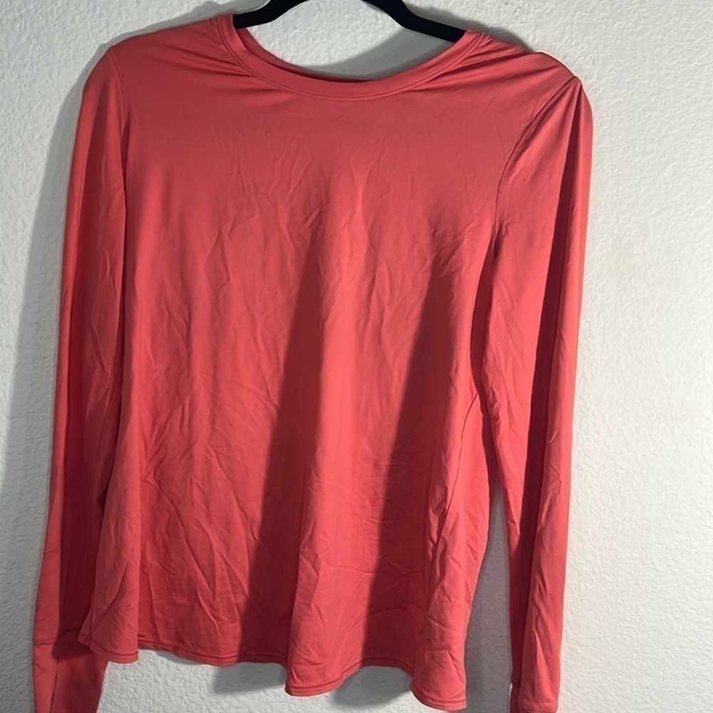 Athleta Womens Sz S Open Back Long Sleeve Shirt Lightweight Stretch spring Coral